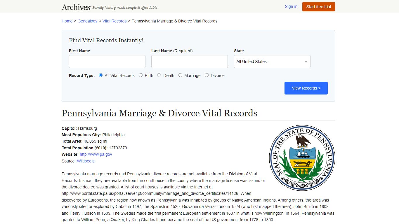 Pennsylvania Marriage & Divorce Records | Vital Records